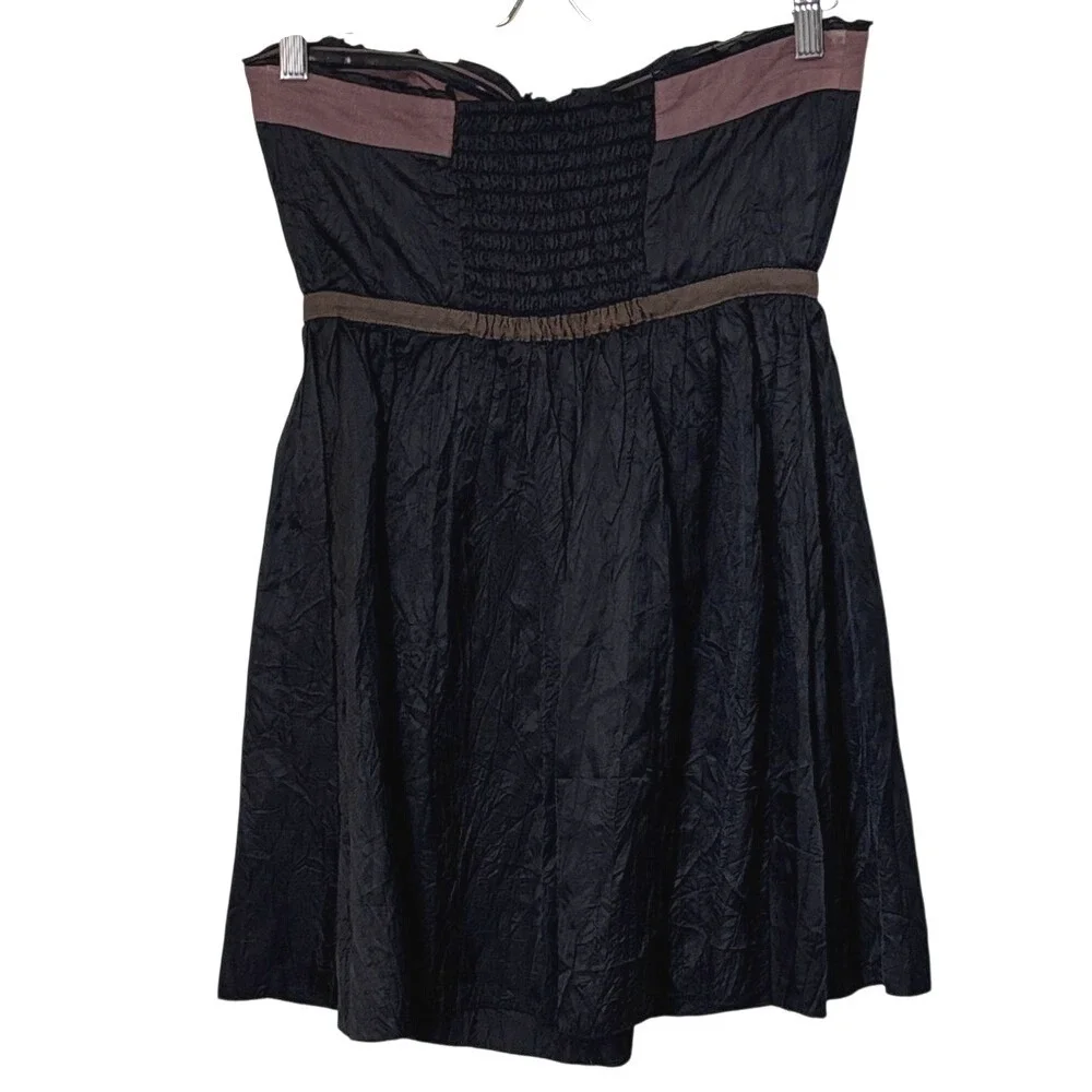 Vintage Y2K Free‎ People Strapless Dress Front Zip Black Crinkle Fabric